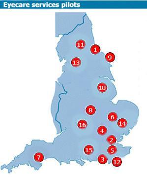 Map showing locations of pilot sites across England